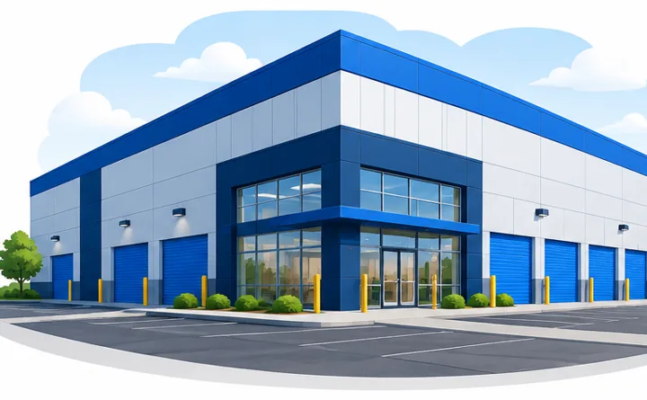 Self storage building with roll-up unit doors